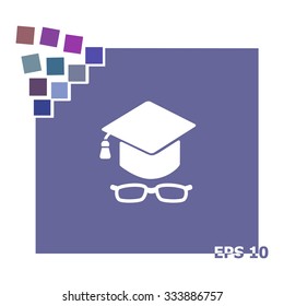 Graduation cap with glasses vector icon.