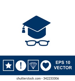 Graduation cap with glasses vector icon.