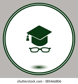 Graduation cap with glasses vector icon.