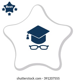 Graduation cap with glasses vector icon.