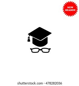 Graduation cap with glasses vector icon isolated on white background.