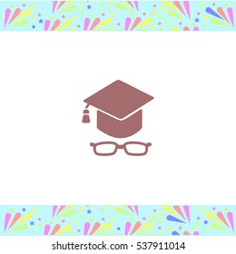 Graduation cap with glasses vector icon on white background. Isolated illustration. Business picture.