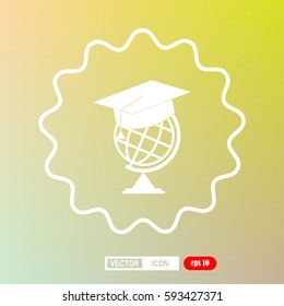 The graduation cap and globe. Education symbol, icon, vector