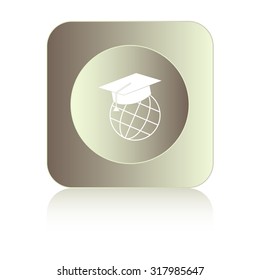 The graduation cap and globe icon. Education symbol. Flat Vector