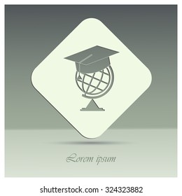The graduation cap and globe icon. Education symbol. Flat Vector