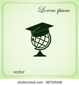 The graduation cap and globe icon. Education symbol. Flat Vector