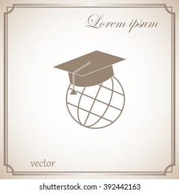 The graduation cap and globe icon. Education symbol. Flat Vector