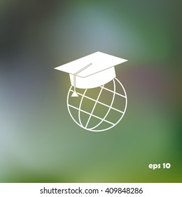 The graduation cap and globe icon. Education symbol. Flat Vector