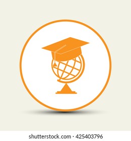 The graduation cap and globe icon. Education symbol. Flat Vector