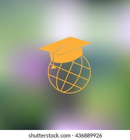 The graduation cap and globe icon. Education symbol. Flat Vector