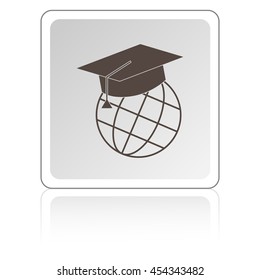 The graduation cap and globe icon. Education symbol. Flat Vector