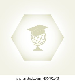 The graduation cap and globe icon. Education symbol. Flat Vector