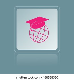 The graduation cap and globe icon. Education symbol. Flat Vector