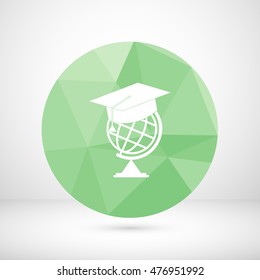 The graduation cap and globe icon. Education symbol. Flat Vector