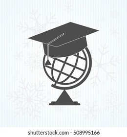 The graduation cap and globe icon. Education symbol. Flat Vector