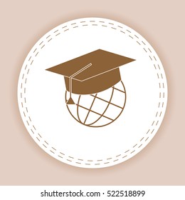 The graduation cap and globe icon. Education symbol. Flat Vector
