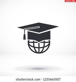 The graduation cap and globe icon. Vector  Eps 10 