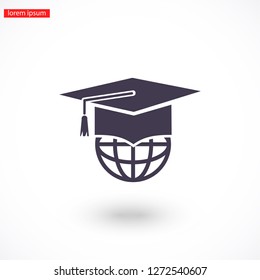 The graduation cap and globe icon. Vector  Eps 10 