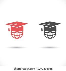 The graduation cap and globe icon. Vector  Eps 10 