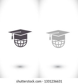 The graduation cap and globe icon. Vector  Eps 10 