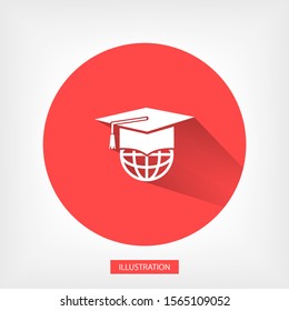 The graduation cap and globe icon. Vector Eps 10. Lorem Ipsum Flat Design