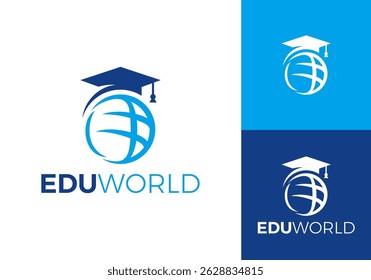 Gorra de graduación con el logotipo del globo. Concepto de diseño de símbolo de educación universitaria de estudio escolar