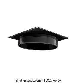 Graduation cap with gold tassel isolated on white background.