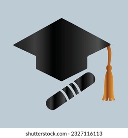 Graduation cap with gold tassel isolated on white background.