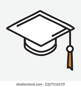 Graduation cap with gold tassel isolated on white background.