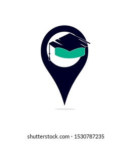 Graduation cap and gps point icon logo. Location Icon for University. Vector logo or icon design element for companies.