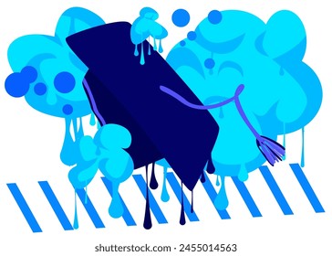 Graduation cap graffiti. Abstract modern street art decoration performed in urban painting style.