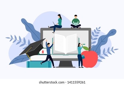 Graduation cap with gray computer, education vector illustration