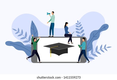 Graduation cap with gray smartphone, education vector illustration