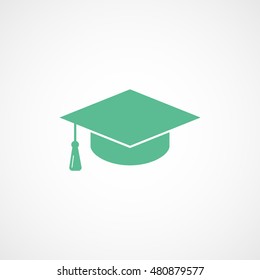 Graduation Cap Green Flat Icon On White Background