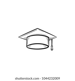 Graduation cap hand drawn outline doodle icon. Vector sketch illustration of graduation hat for print, web, mobile and infographics isolated on white background.