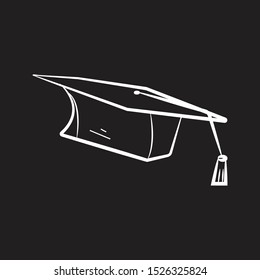 Graduation cap hand drawn sketch icon flat black
