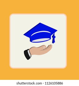 Graduation cap in hand icon. 3d vector.