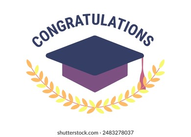 Graduation cap. Happy graduation day banner design. Vector illustration