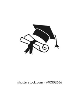 Graduation cap / hat with diploma icon on white background