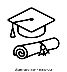 Graduation cap / hat with diploma line art vector icon for apps and websites