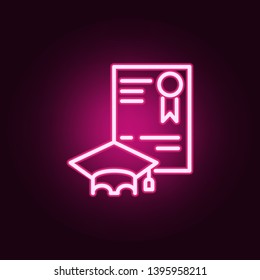 Graduation cap  hat with diploma neon icon. Elements of education set. Simple icon for websites, web design, mobile app, info graphics