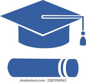 Graduation cap hat icon logo symbol graduation diploma certificate graduate sign education blue isolated in white transparent background vector