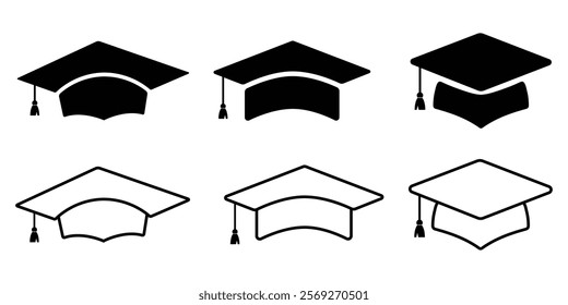 Graduation cap hat icon stroke ouline glyph black buttons student education academic milestone pictogram graphic illustration