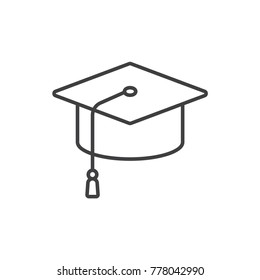 Graduation cap, hat line icon.