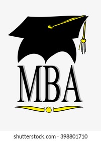 Graduation cap or hat with tassel above the letters MBA, the abbreviation for Master of Business Administration