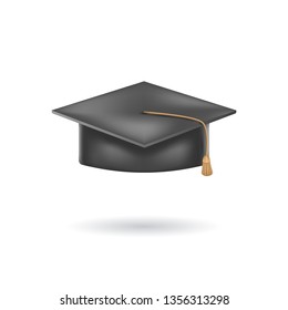 Graduation cap or hat vector realistic illustration. Academic graduation cap isolated on the white background.