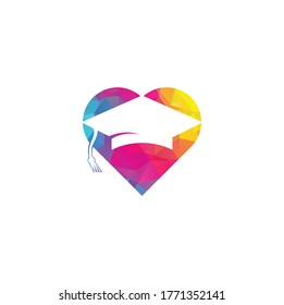 Graduation cap heart shape concept vector logo design. Institutional and educational vector logo design.	