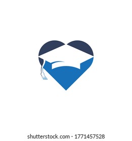 Graduation cap heart shape concept vector logo design. Institutional and educational vector logo design.	