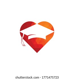Diseño del logotipo vectorial de la forma del corazón de la capa de graduación. Diseño del logo del vector institucional y educativo.	