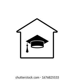 Graduation cap in home. vector icon on white. Education concept at home